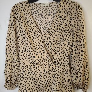 Elegant Polka Dot Blouse in Tan and Black